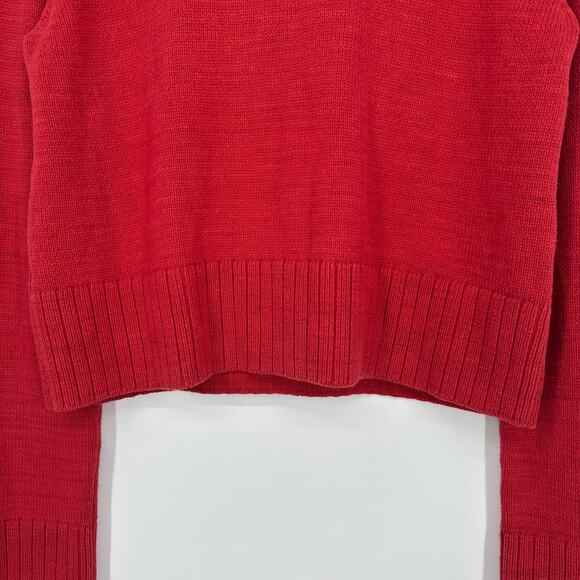 REFORMATION Anna Cotton Crewneck Sweater Relaxed Chunky Knit Pullover Red - Picture 6 of 11